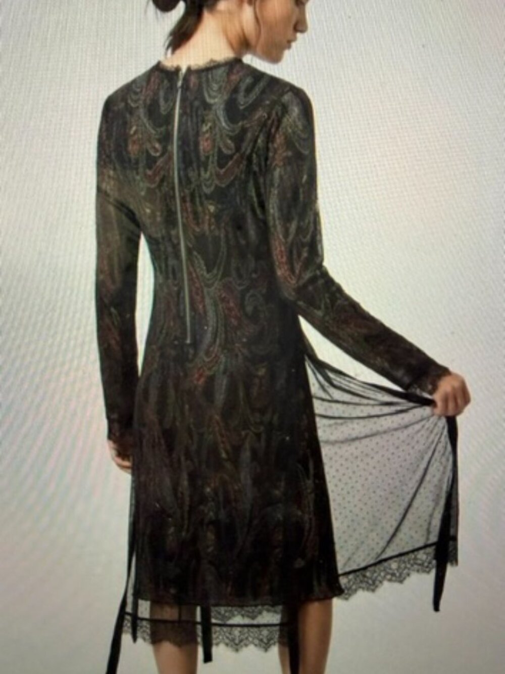 AllSaints Kiara Ossia Sheer Mesh Paisley Midi Dress